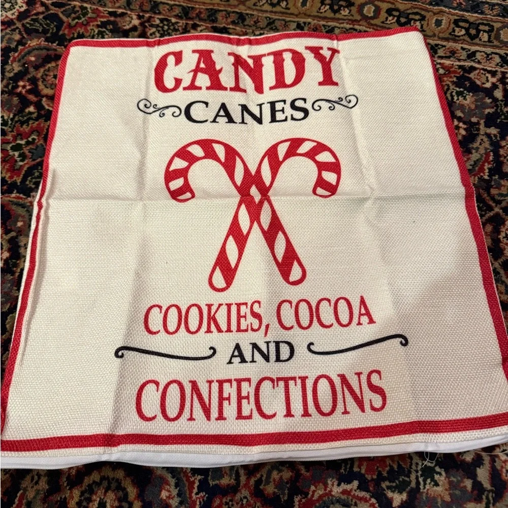 Candy Canes Cookies Cocoa And Connections Sack Pillow Case.  15.5”x16”
